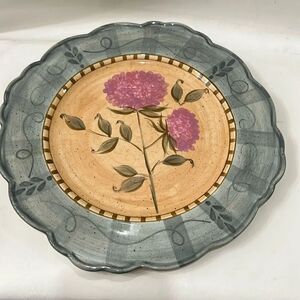 222 Fifth Ibaza Dinner Plate 11 1/2 Inch Round Scalloped Floral Blue Brown Pink